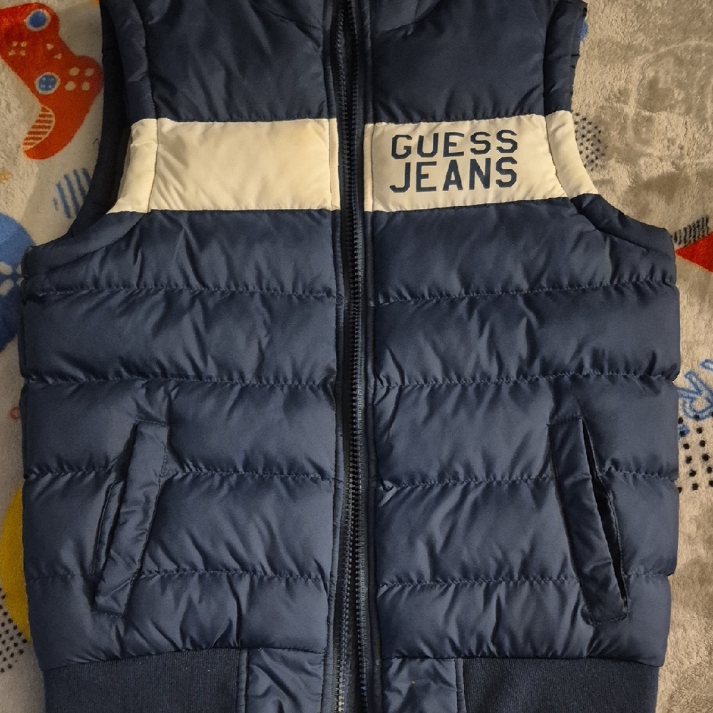 Guess Blue and White Puffer Vest
